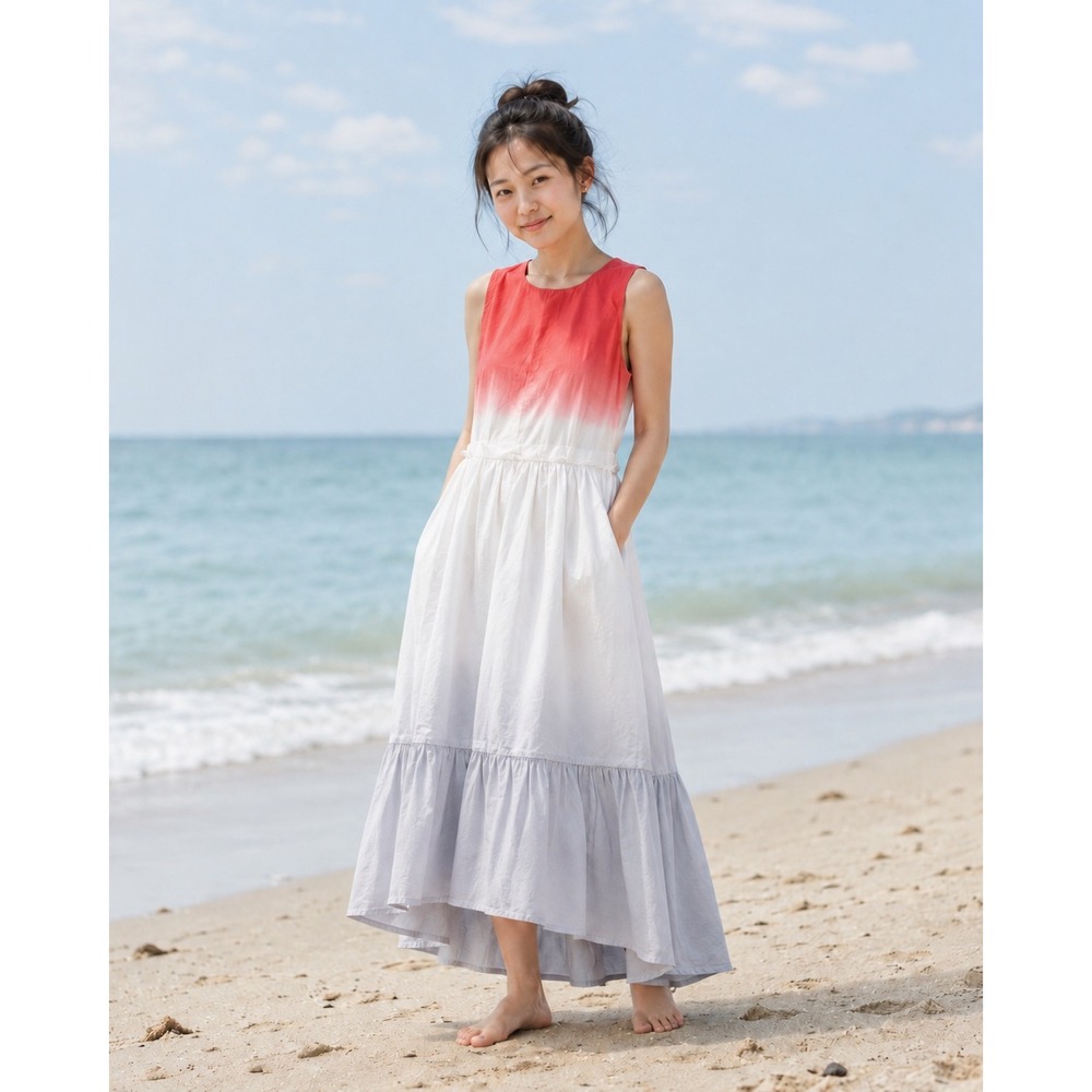 Abercrombie Kids Ombre Maxi Dress Red White Blue Ruffle High Low Size 11/12 B3